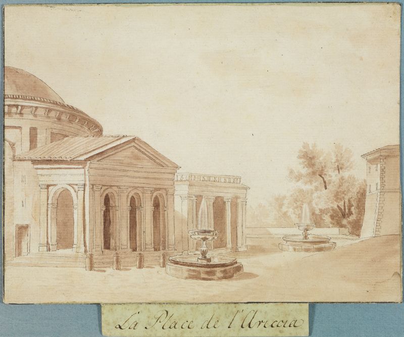 Gravura paisagística de Jean-Jacques de Boissieu com figuras e luz.