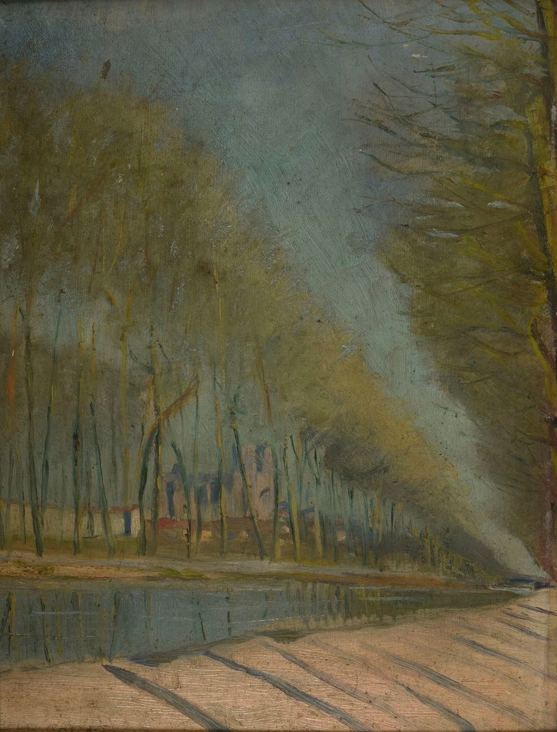 Bords du canal à Reims by Paul Jamot, oil painting depicting a serene canal landscape.