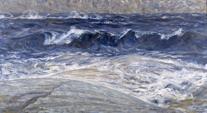 Marine scene depicting tranquil waters by J.A.G. Acke