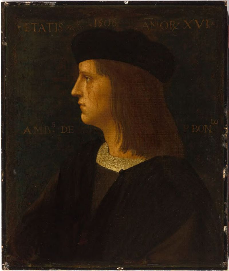 Retrato de um jovem, óleo sobre tela de Giovanni Ambrogio de Predis