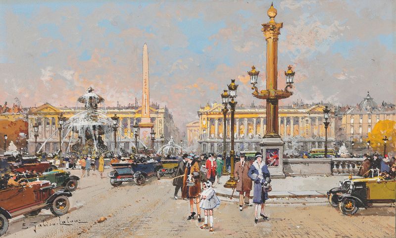 Paisaje de Place de la Concorde de Eugène Galien-Laloue, pintura al óleo