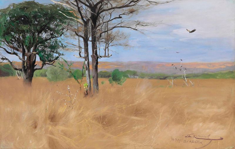 Ost Africa by Wilhelm Kuhnert, oil painting depicting elephants on the savannah
