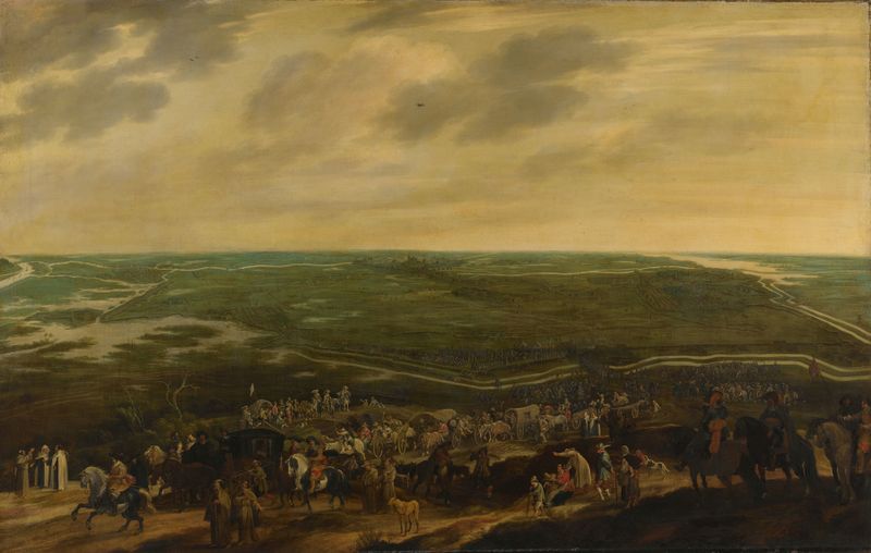 Historical scene of defeated soldiers in a city by Pauwels van Hillegaert, oil painting