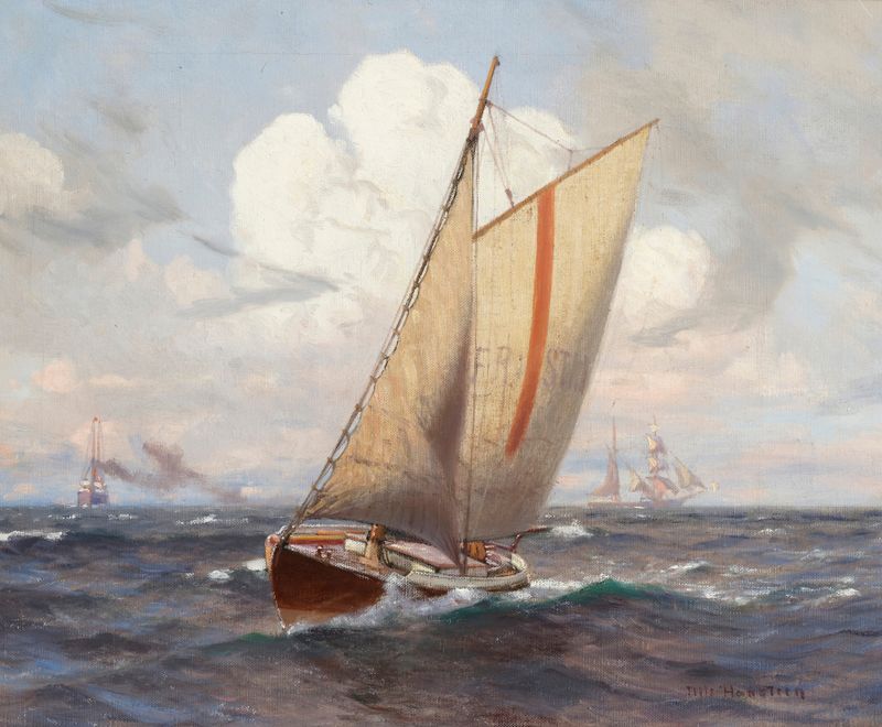 Ships at sea, oil on canvas by Nils Severin Lynge Hansteen