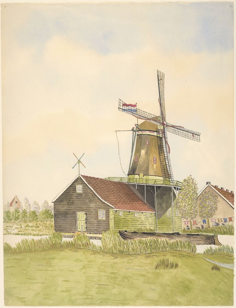 Paisaje de un molino bajo un cielo de ensueño por Johannes Nicolaas Eijman, medio desconocido.