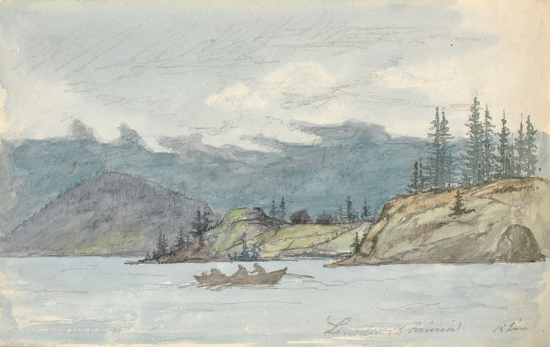 Lake landscape with a rowing boat, oil on canvas by Martinus Rørbye