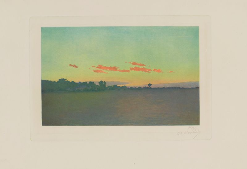 Paisaje al atardecer óleo de Charles-Louis Houdard