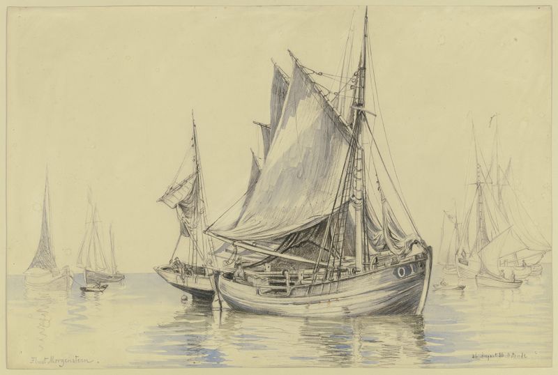 Fishing boats near Ostend, oil on canvas by Friedrich Ernst Morgenstern
