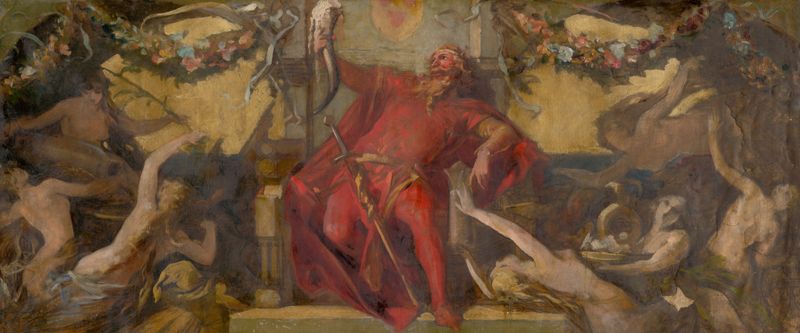 Gambrinus, a jovial king of beer, oil painting by Hans Makart