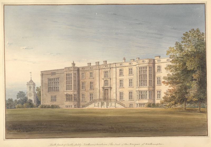 North Front of Castle Ashby, arquitectura de John Buckler, 1815, pintura al óleo
