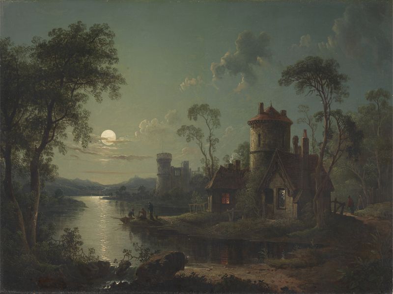 River Scene by Sebastian Pether, oil on canvas depicting a tranquil river landscape