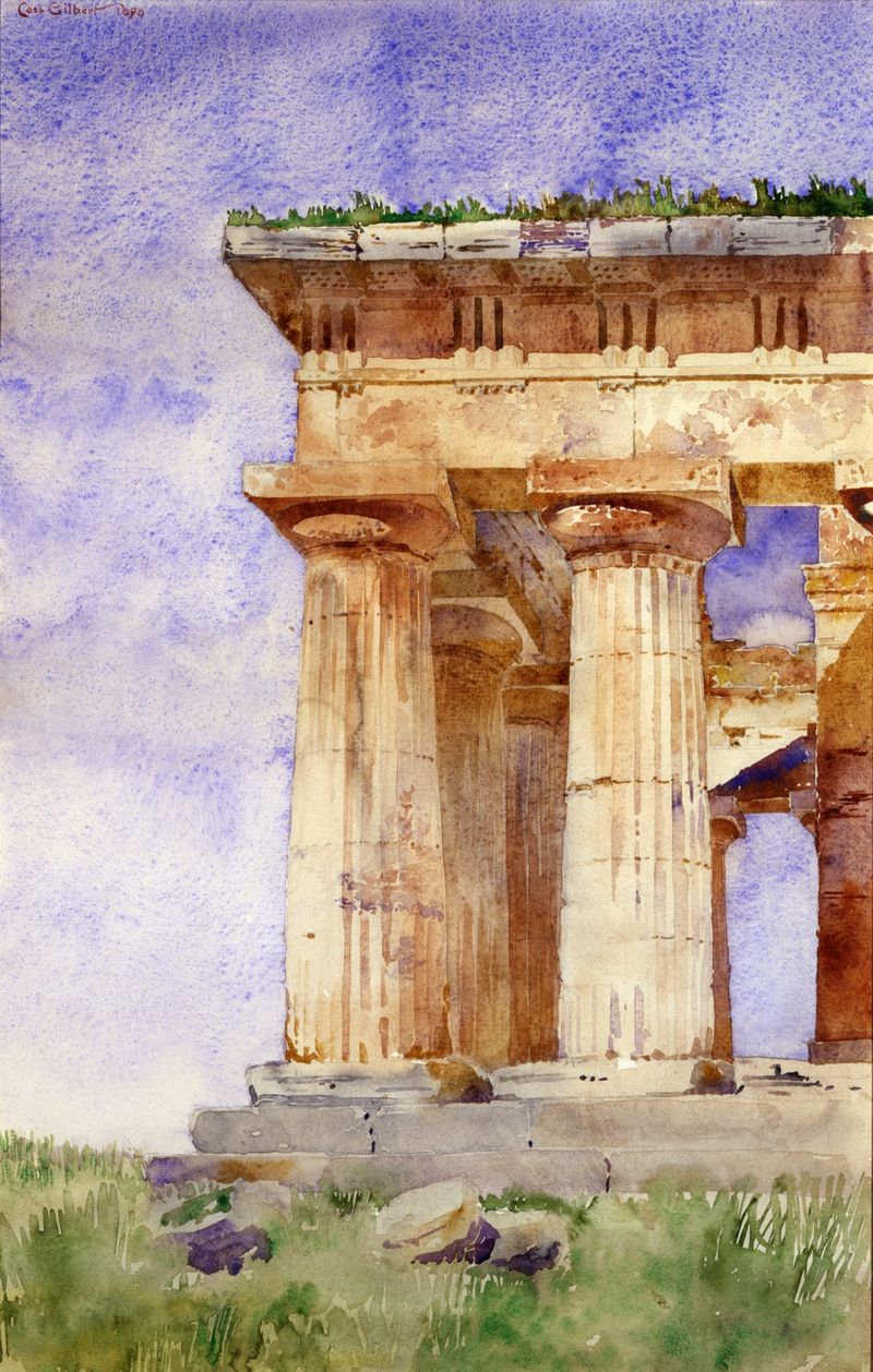 Templo de Neptuno de Cass Gilbert, 1898, que muestra columnas y ruinas en mármol y luz
