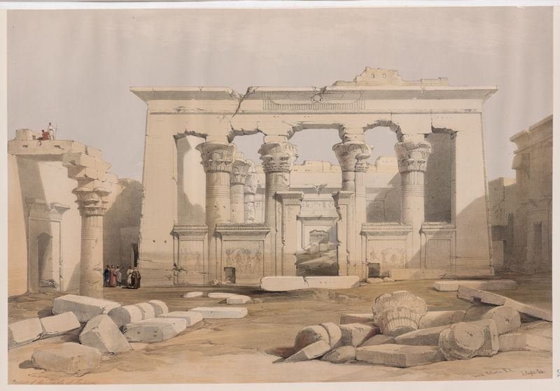 Portico do Templo de Kalabshi, óleo sobre tela de David Roberts