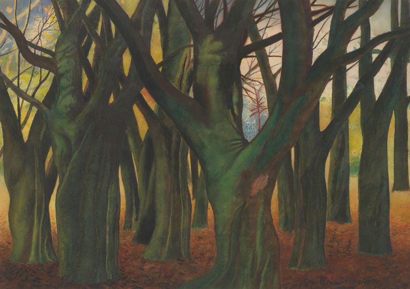 Léon Spilliaert oil painting Groene bomen depicting lush green trees in a serene landscape.