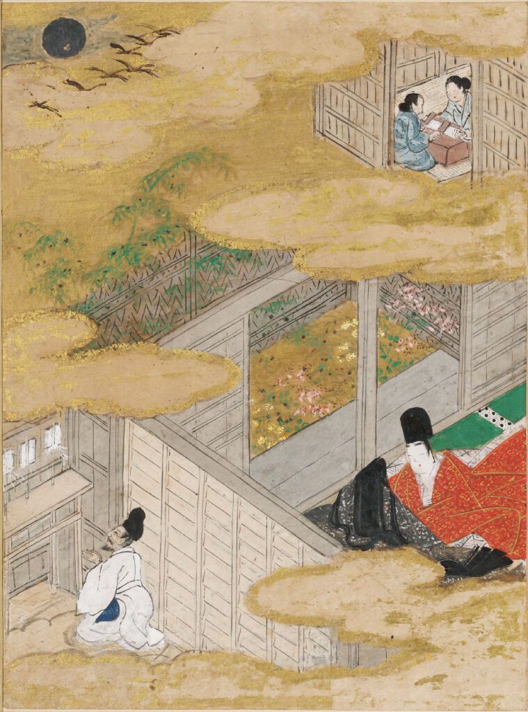The Twilight Beauty by Tosa Mitsunobu, gold medium, featuring a serene figure in flowing robes.