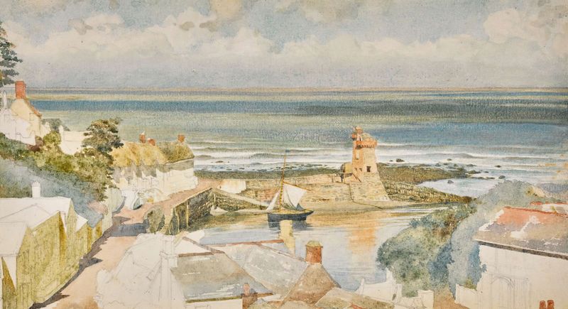 Lynmouth Harbour, Devon óleo de Edward John Poynter mostrando barcos y aguas tranquilas