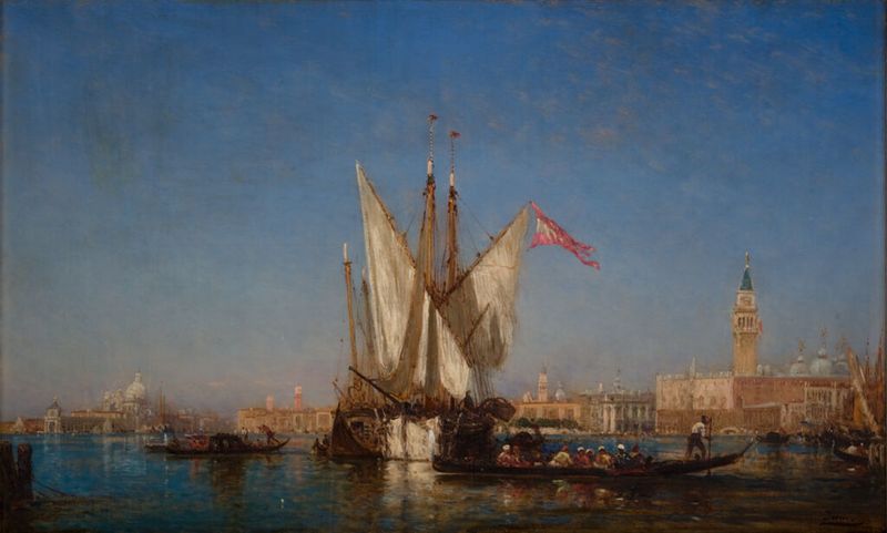 Marine scene with gondolas at sunset, oil on canvas by Félix François Georges Philibert Ziem