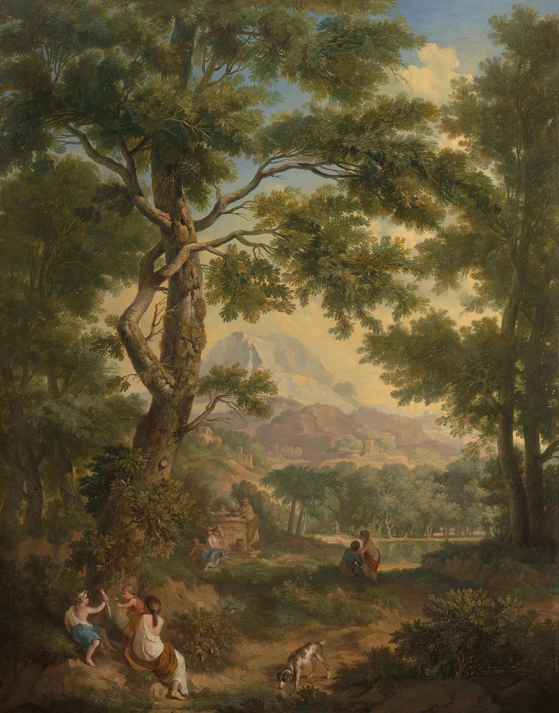 Escena de género con niños, un pájaro y un perro, pintura al óleo de Jurriaan Andriessen