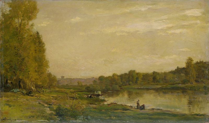 Paisaje en el Oise de Charles François Daubigny, óleo sobre lienzo que representa un río tranquilo y la naturaleza.