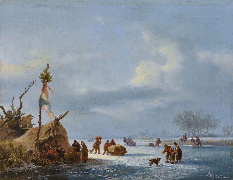 Winter landscape in January by Frederik Marinus Kruseman, oil painting