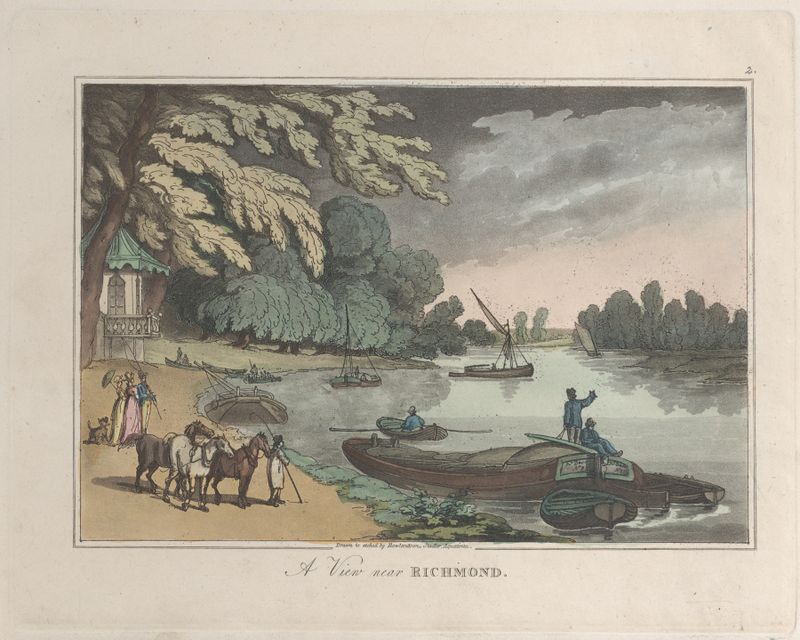 A View near Richmond, watercolor on paper by Thomas Rowlandson, depicting a tranquil landscape.