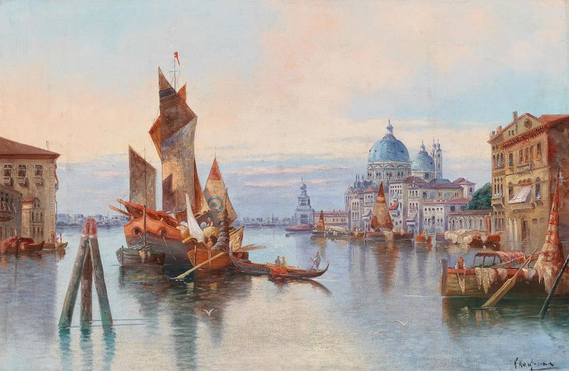 Oil painting of Santa Maria della Salute in Venice by Karl Kaufmann