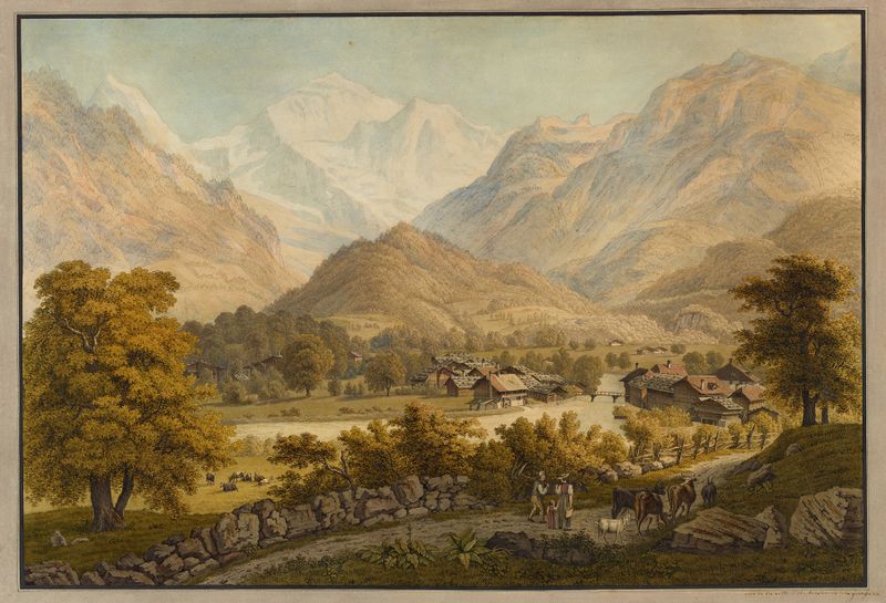 Landscape of Unterseen and Jungfrau, oil on canvas by Heinrich Rieter