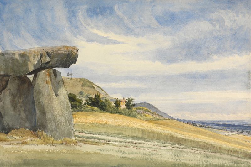 Landscape oil painting by Alfred Gomersal Vickers depicting grass and sky