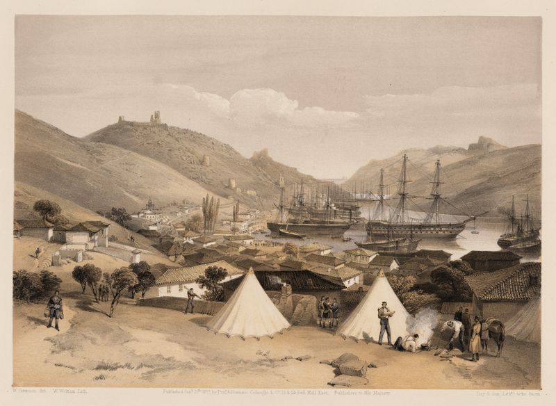 Escena marina con acantilados y olas de William Simpson, 1855