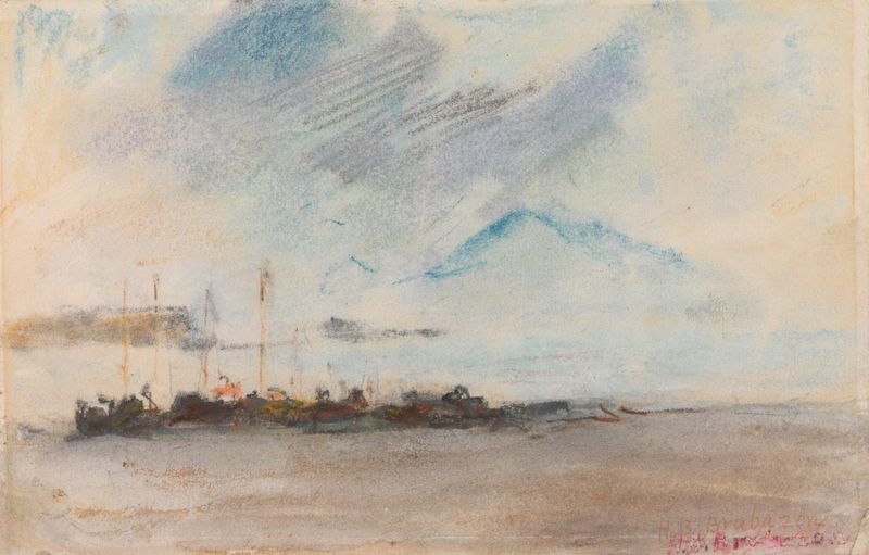 Vesuvius by Hercules Brabazon Brabazon, oil on canvas depicting a volcano and shoreline.