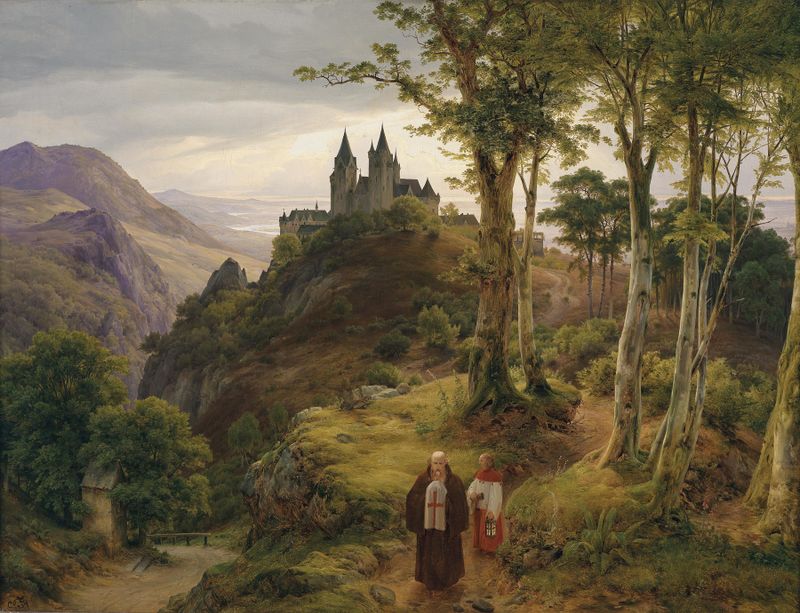 Paisagem com um mosteiro entre colinas, de Karl Friedrich Lessing, meio desconhecido.