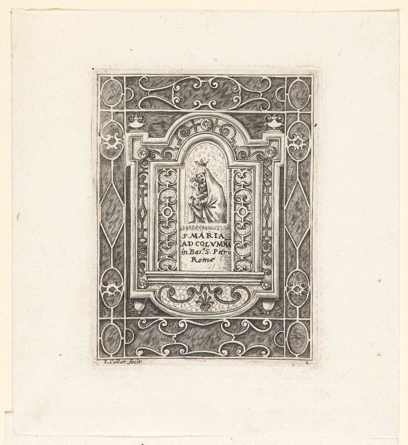 Gravura de Jacques Callot da Madonna com o menino Cristo, luz suave e expressões serenas.