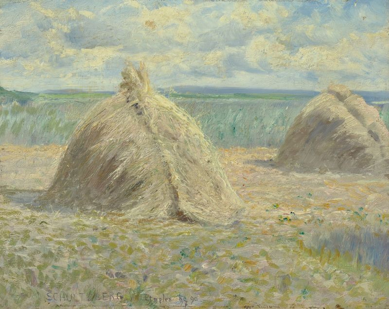 Paisagem de verão francesa com fardos de feno, pintura a óleo de Anshelm Schultzberg