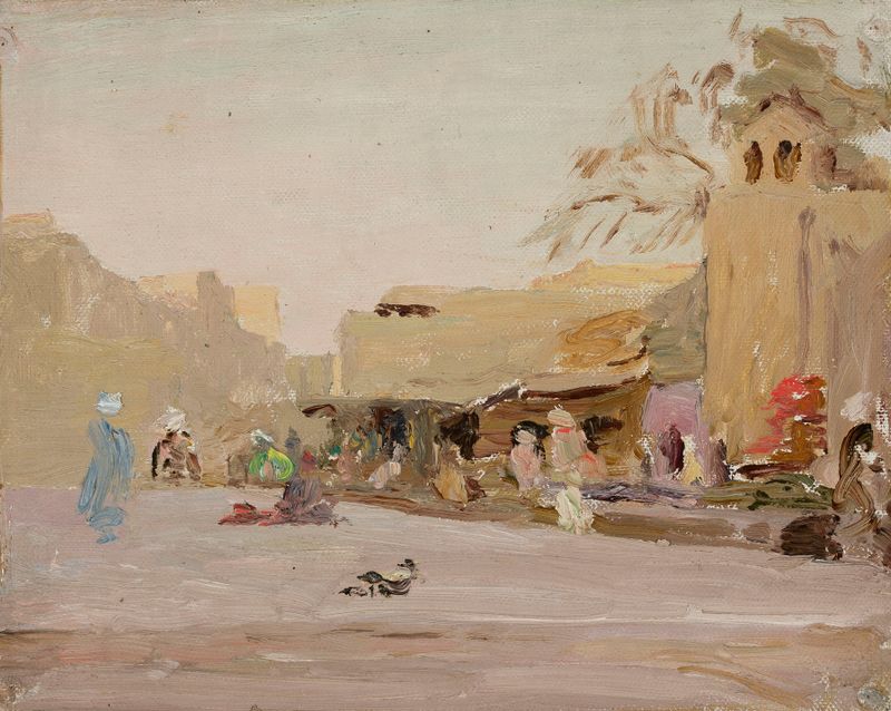 Escena de género de comerciantes en Mercado en Bukhara, óleo sobre lienzo de Jan Ciągliński