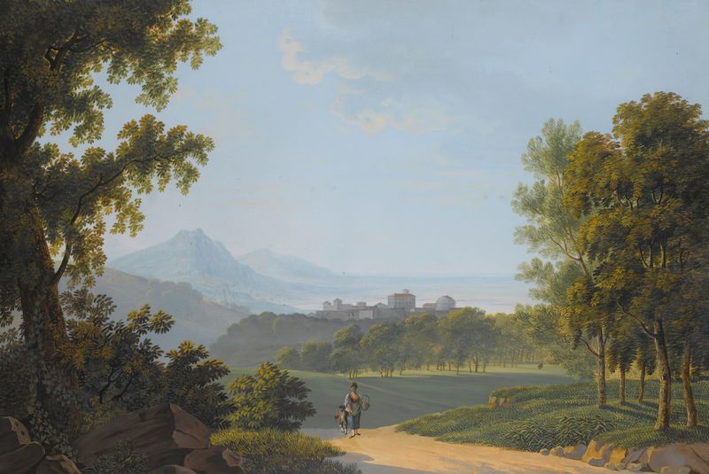 Landscape view with water and hills, oil on canvas by Johann Heinrich Bleuler