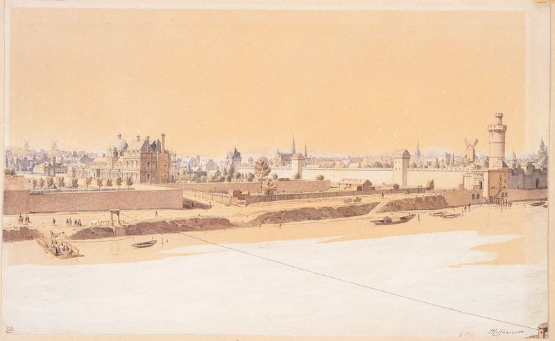Arquitectura histórica de Tuileries con follaje, por Fédor Hoffbauer, pintura al óleo