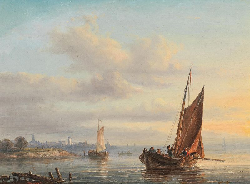 Sail Boats before a Dutch Coast, óleo sobre lienzo de Anthon Hermanus Adrianus Sem