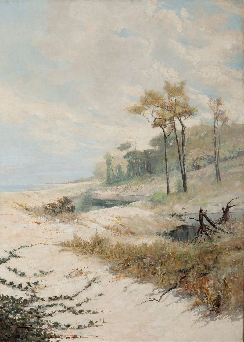Cabrália Bay by Antonio Parreiras, oil painting depicting rugged cliffs and ocean waves.