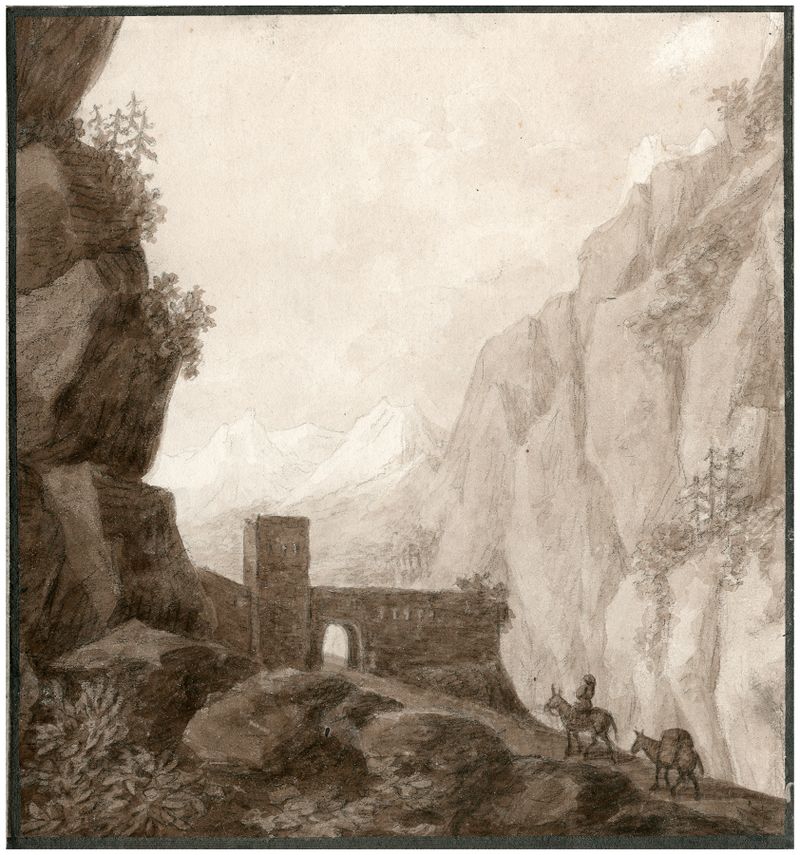 Paisaje de montañas y cielo en una pintura al óleo de Otto Howen