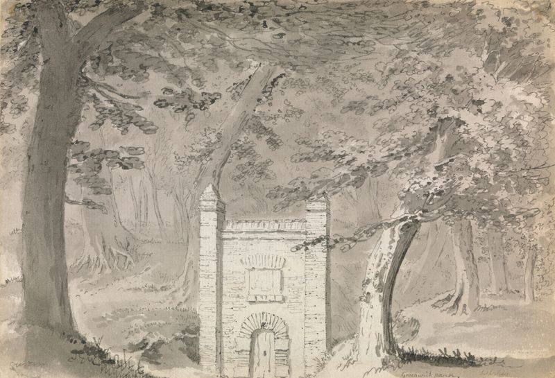Greenwich Park by Samuel Hieronymus Grimm, watercolor on paper depicting a serene landscape.