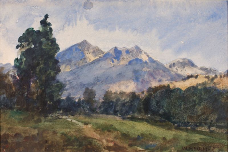 Watercolour by William Henry Holmes depicting hills and sunlight in Wyoming
