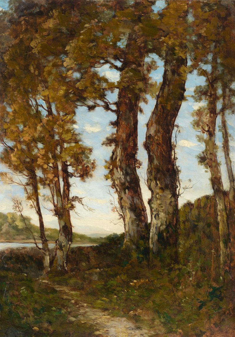 Arbres au bord de la Loire, pintura al óleo de Henri-Joseph Harpignies que muestra árboles junto al río.