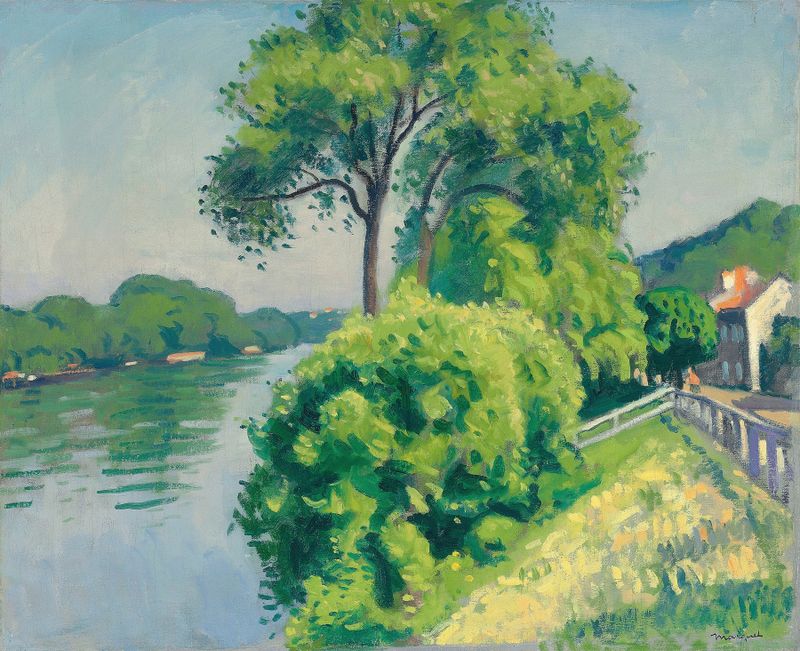 Paisaje con colina en verdes y dorados de Albert Marquet, pintura al óleo