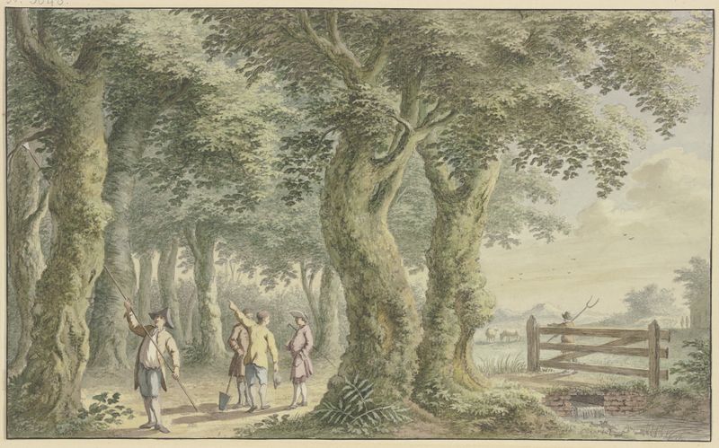 Landschaft mit Bäumen, Weidegatter und Figuren by Gerard van Rossum, oil painting depicting a serene landscape.