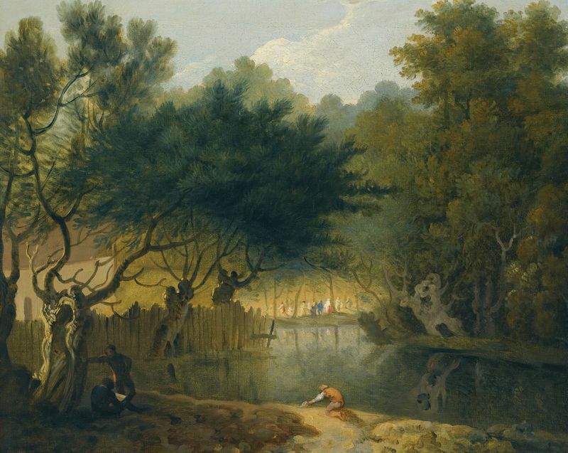 A View Of St. James’s Park, London by Richard Wilson, oil on canvas depicting trees and sunlight.