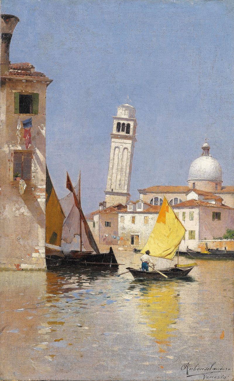 San Pietro di Castello by Rubens Santoro, oil on canvas, depicting architecture with ethereal light.