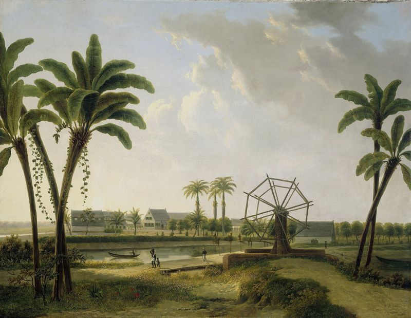 Vista da Plantação de Café Marienbosch na Surinam, óleo sobre tela de Willem de Klerk