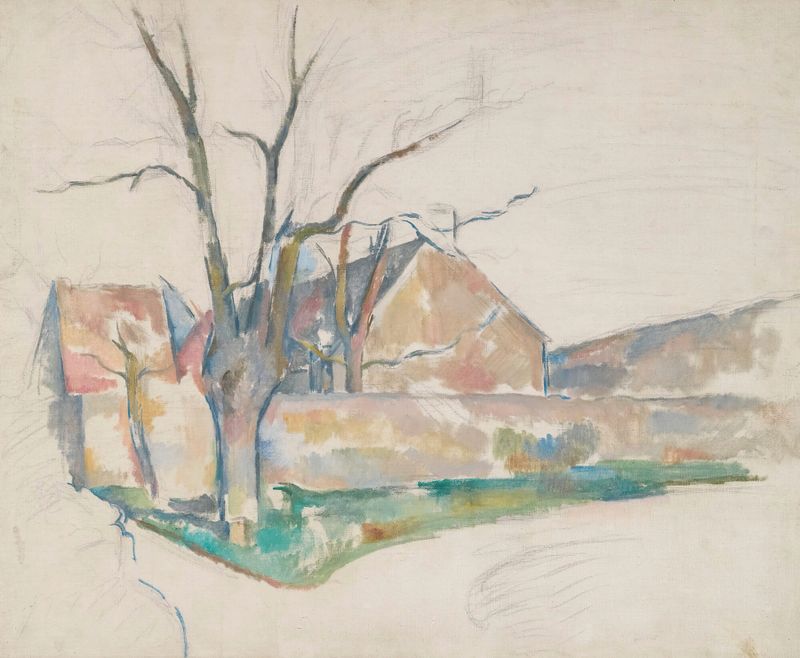 Paisagem de inverno com neve e árvores de Paul Cézanne, pintura a óleo