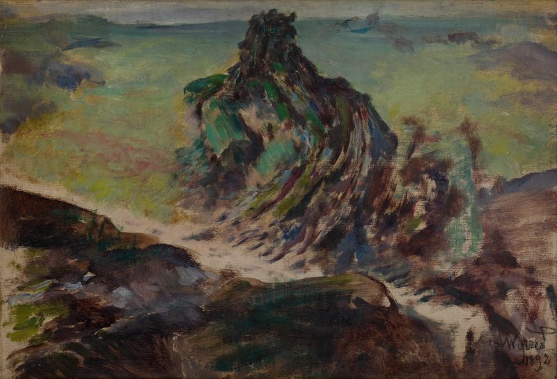 Druid figure in earthy tones by Leon Wyczółkowski, oil painting