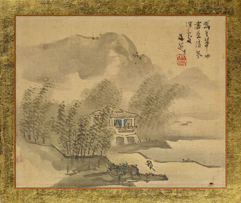 A House in a Bamboo Grove at the Shore, ink on paper by Tani Bunchō